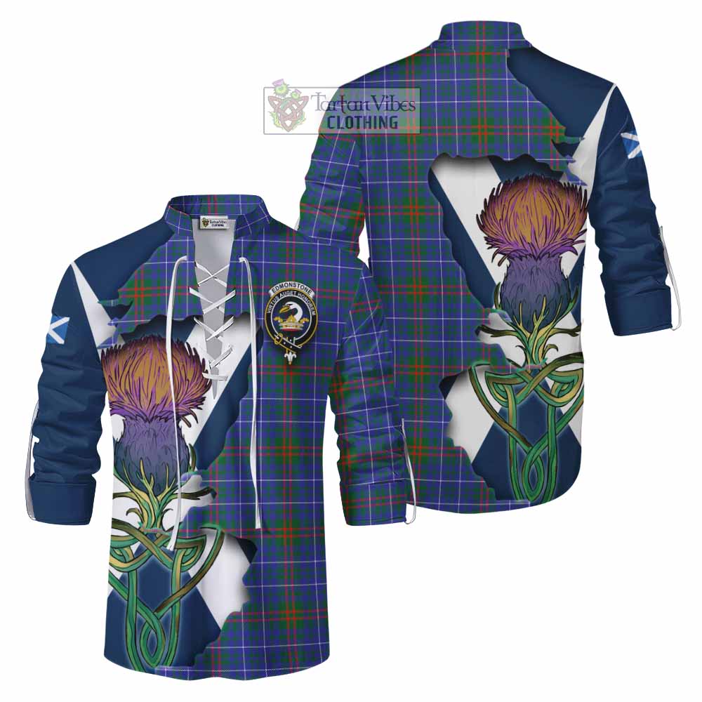 Tartan Vibes Clothing Edmonstone Tartan Family Crest Ghillie Kilt Shirt Scottish Thistle Celtic Inspired
