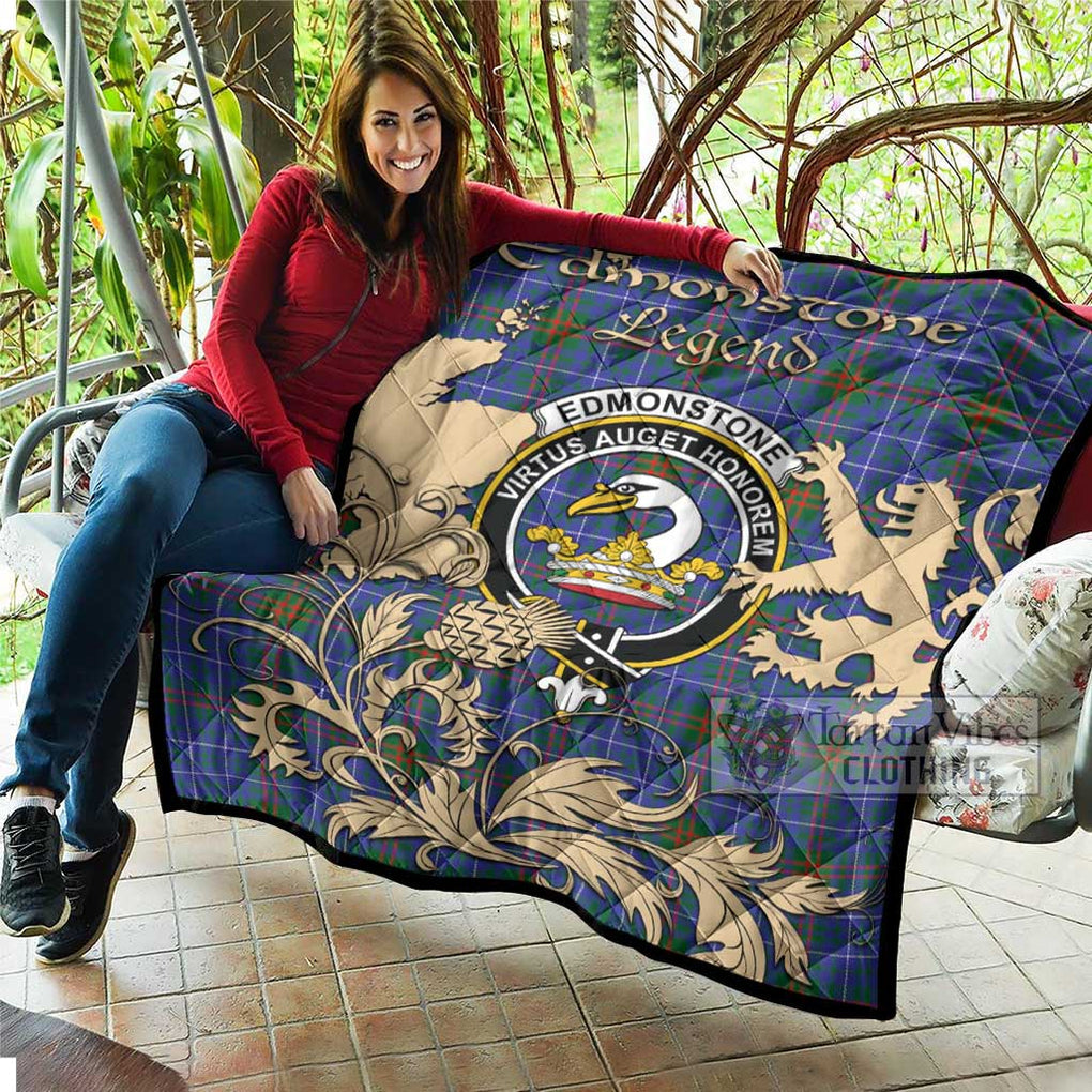 Tartan Vibes Clothing Edmonstone Tartan Quilt with Family Crest and Scottish Symbol Style