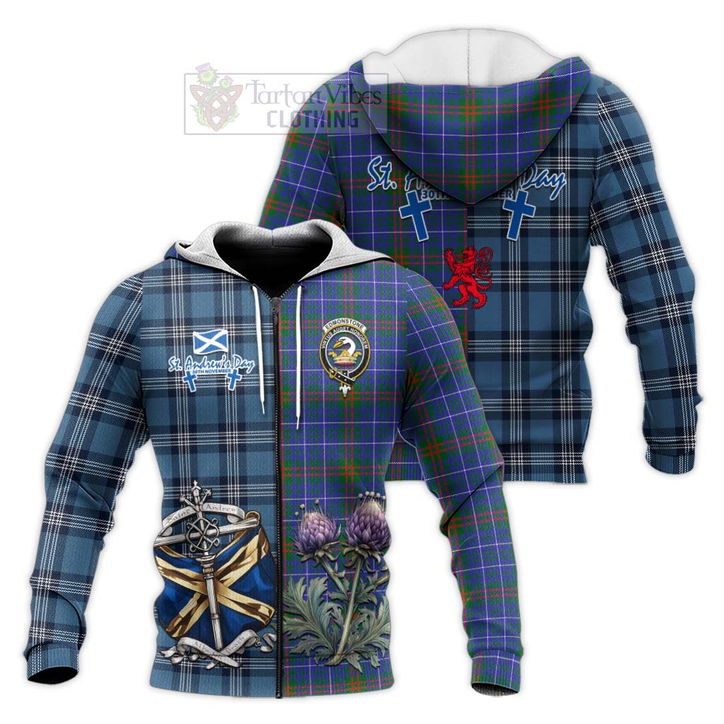 Edmonstone Tartan Knitted Hoodie Happy St. Andrew's Day Half Tartan Style Unisex Knitted Zip Hoodie - Tartan Vibes Clothing