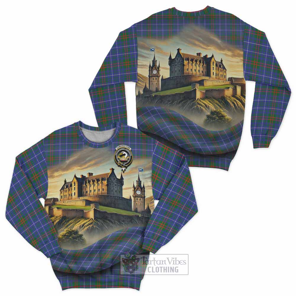 Edmonstone Tartan Family Crest Sweatshirt with Scottish Ancient Castle Style - Tartan Vibes Clothing