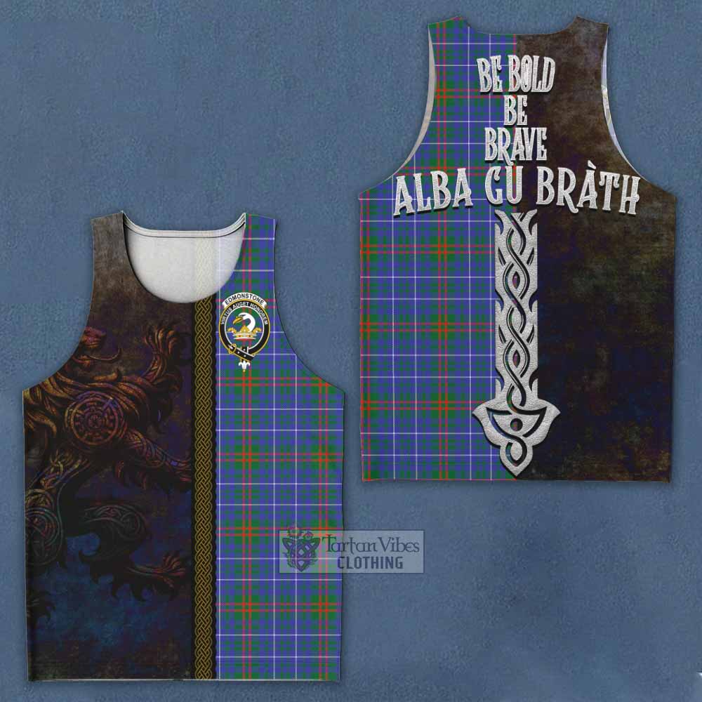 Edmonstone Tartan Family Crest Men's Tank Top Alba Gu Brath Be Brave Lion Ancient Style - Tartan Vibes Clothing
