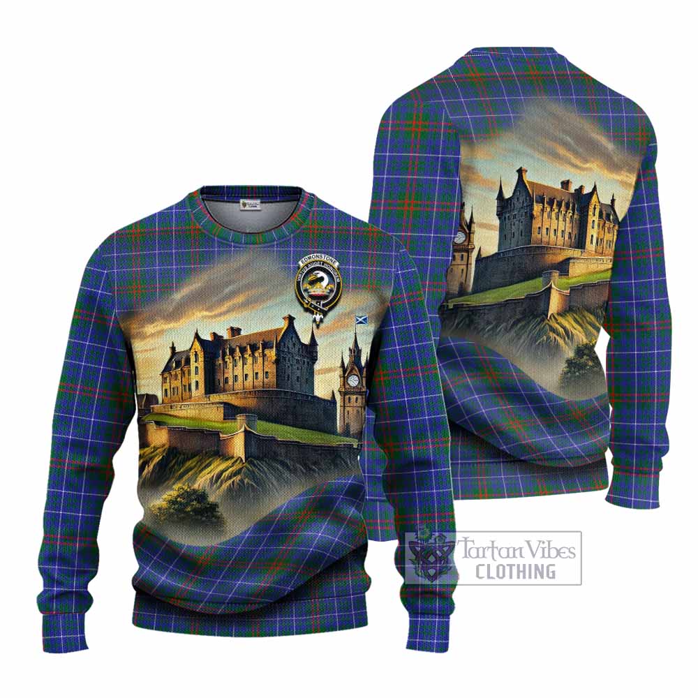 Edmonstone Tartan Family Crest Knitted Sweater with Scottish Ancient Castle Style - Tartan Vibes Clothing