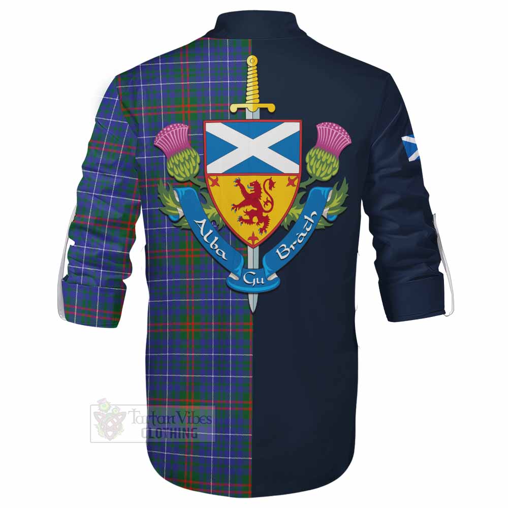 Edmonstone Tartan Ghillie Kilt Shirt Alba with Scottish Lion Royal Arm Half Style - Tartan Vibes Clothing