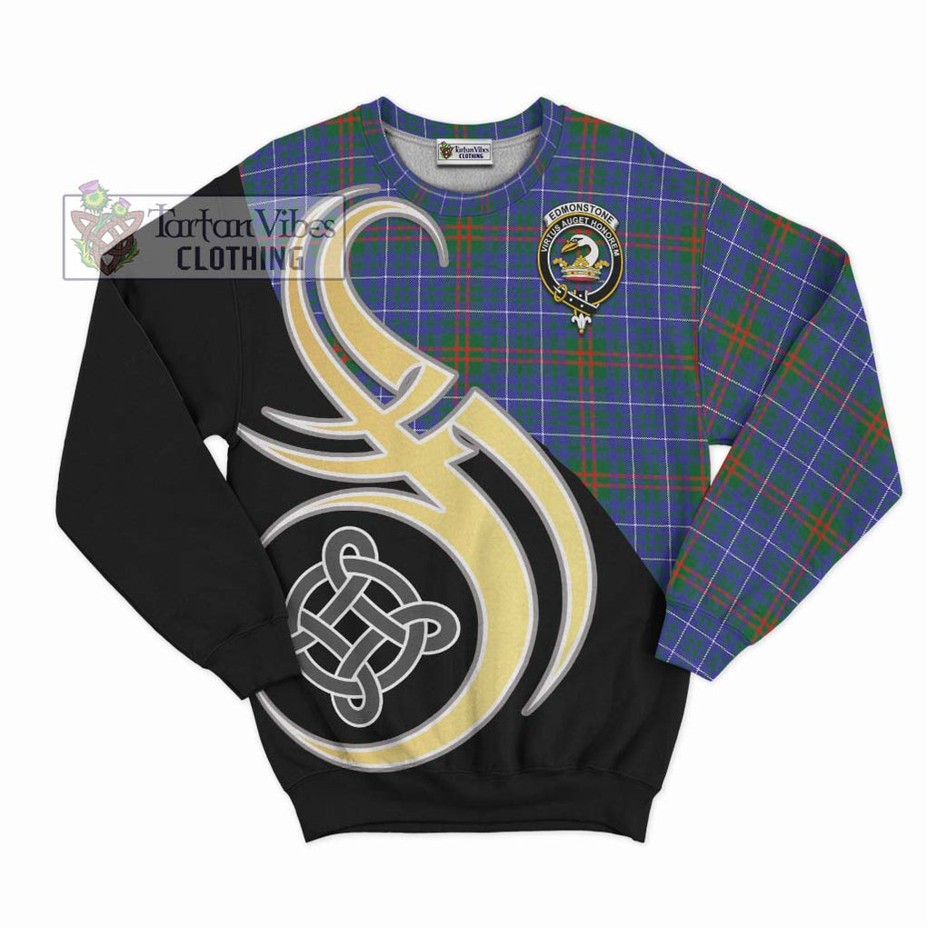 Edmonstone Tartan Sweatshirt with Family Crest and Celtic Symbol Style - Tartan Vibes Clothing