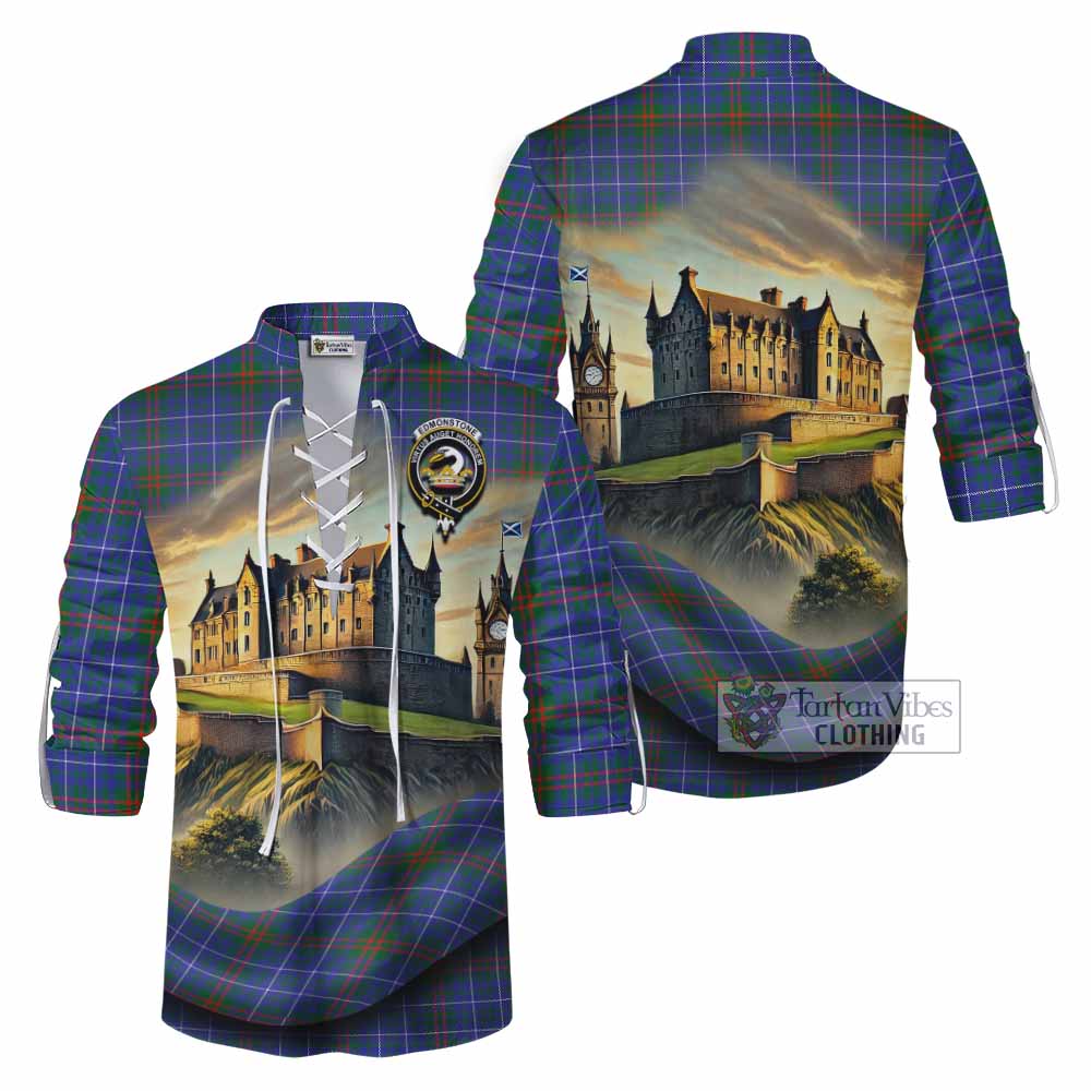 Edmonstone Tartan Family Crest Ghillie Kilt Shirt with Scottish Ancient Castle Style - Tartan Vibes Clothing