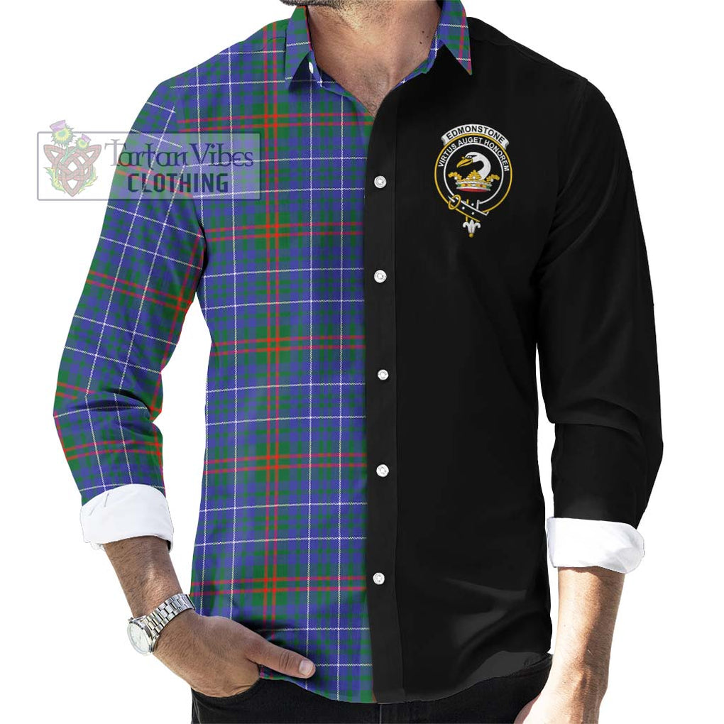 Edmonstone Tartan Long Sleeve Button Shirt with Family Crest and Half Of Me Style - Tartanvibesclothing Shop