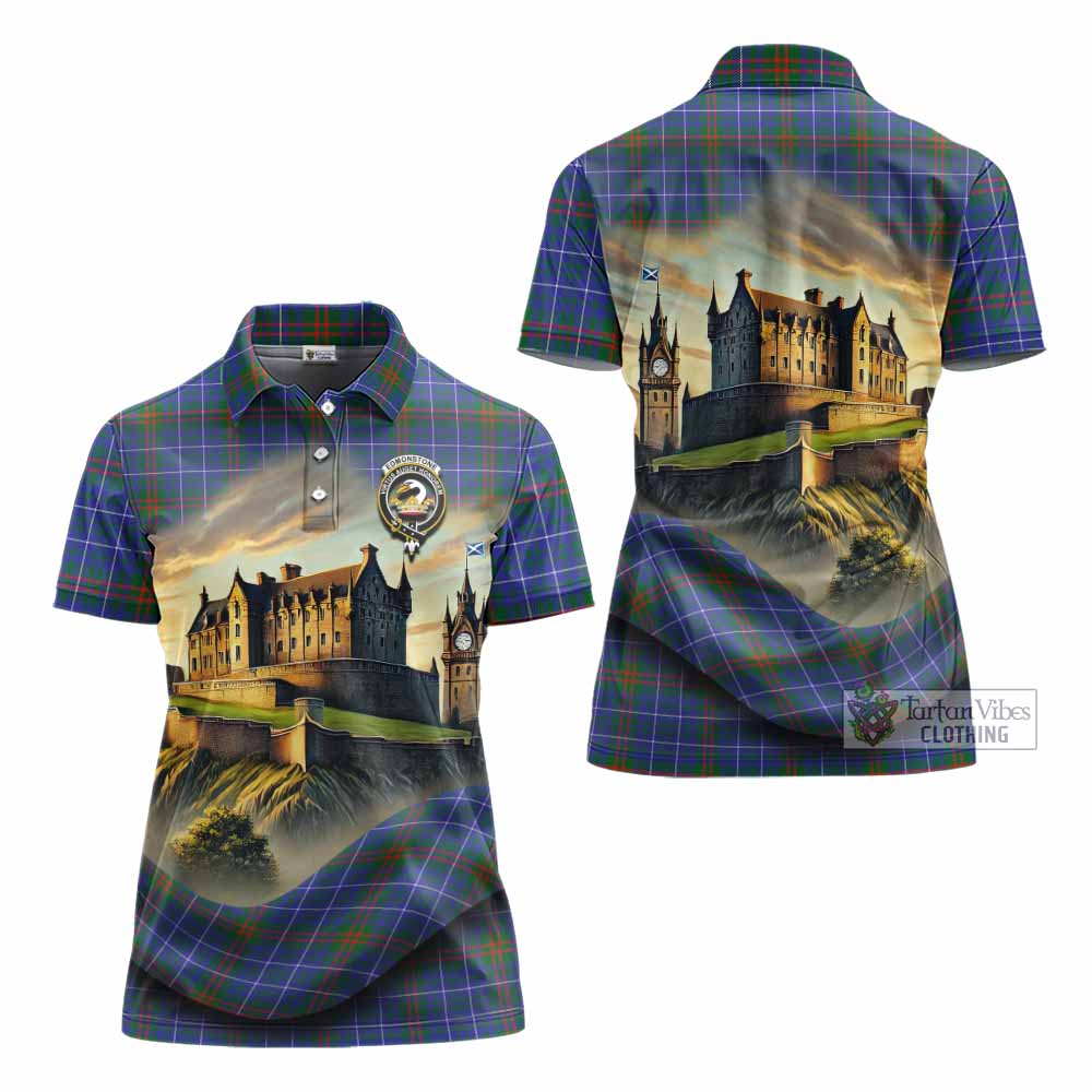 Edmonstone Tartan Family Crest Women's Polo Shirt with Scottish Ancient Castle Style - Tartan Vibes Clothing