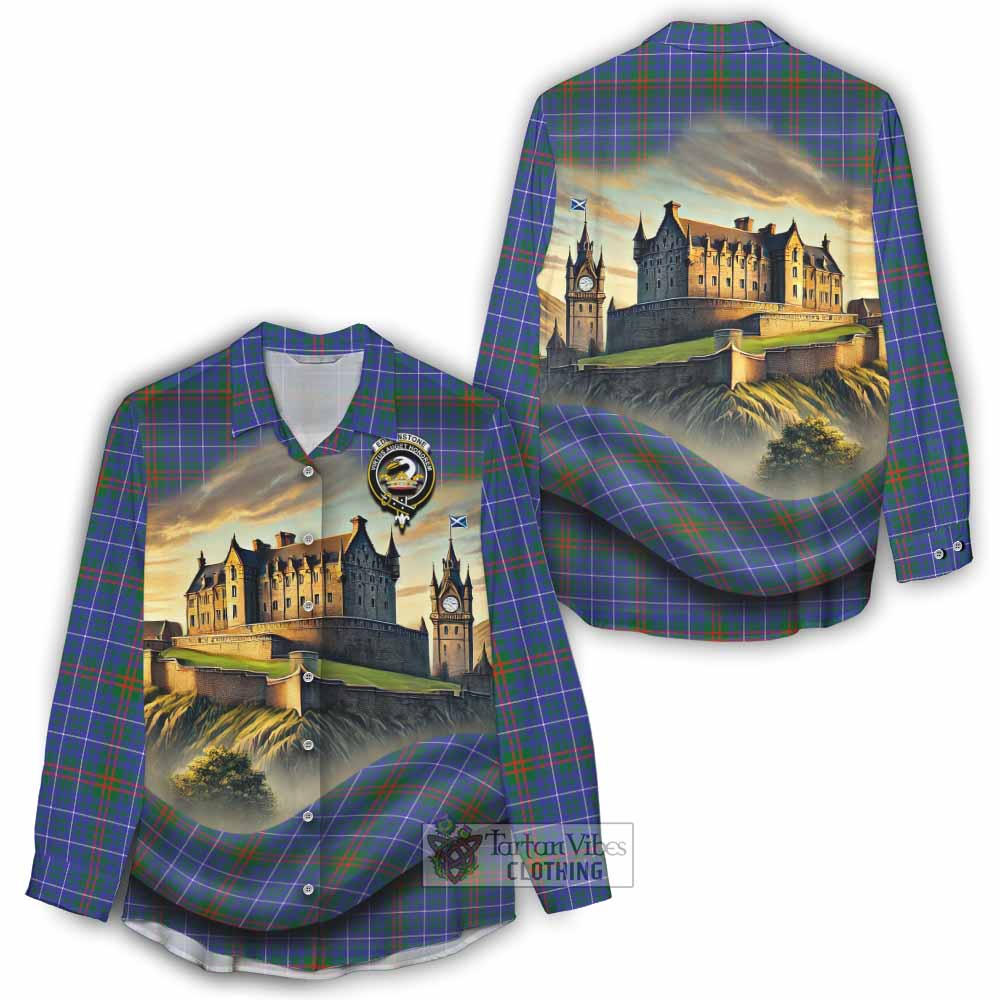 Edmonstone Tartan Family Crest Women's Casual Shirt with Scottish Ancient Castle Style - Tartan Vibes Clothing