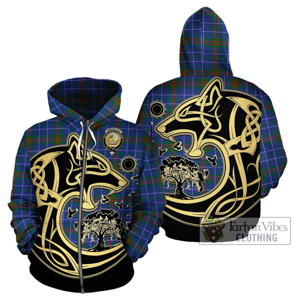 Edmonstone Tartan Hoodie with Family Crest Celtic Wolf Style - Tartan Vibes Clothing