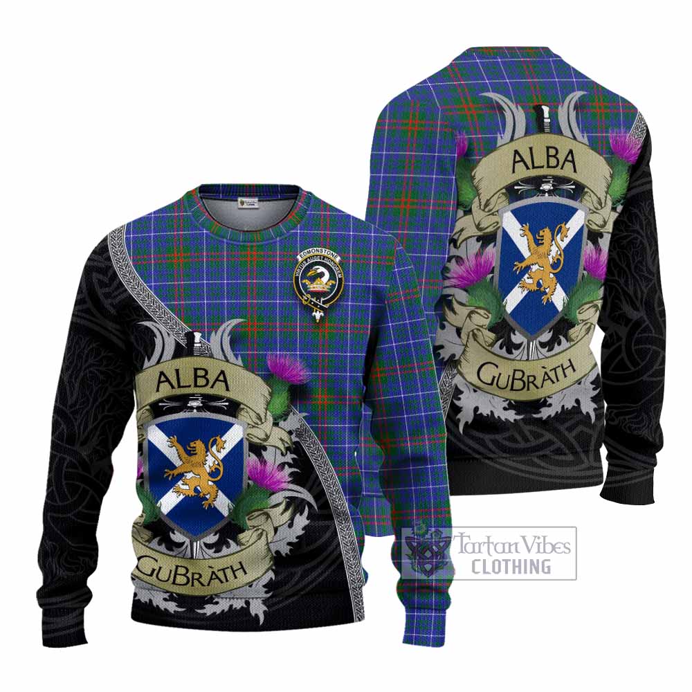 Edmonstone Tartan Family Crest Knitted Sweater Lion Rampant Royal Thistle Shield Celtic Inspired - Tartan Vibes Clothing
