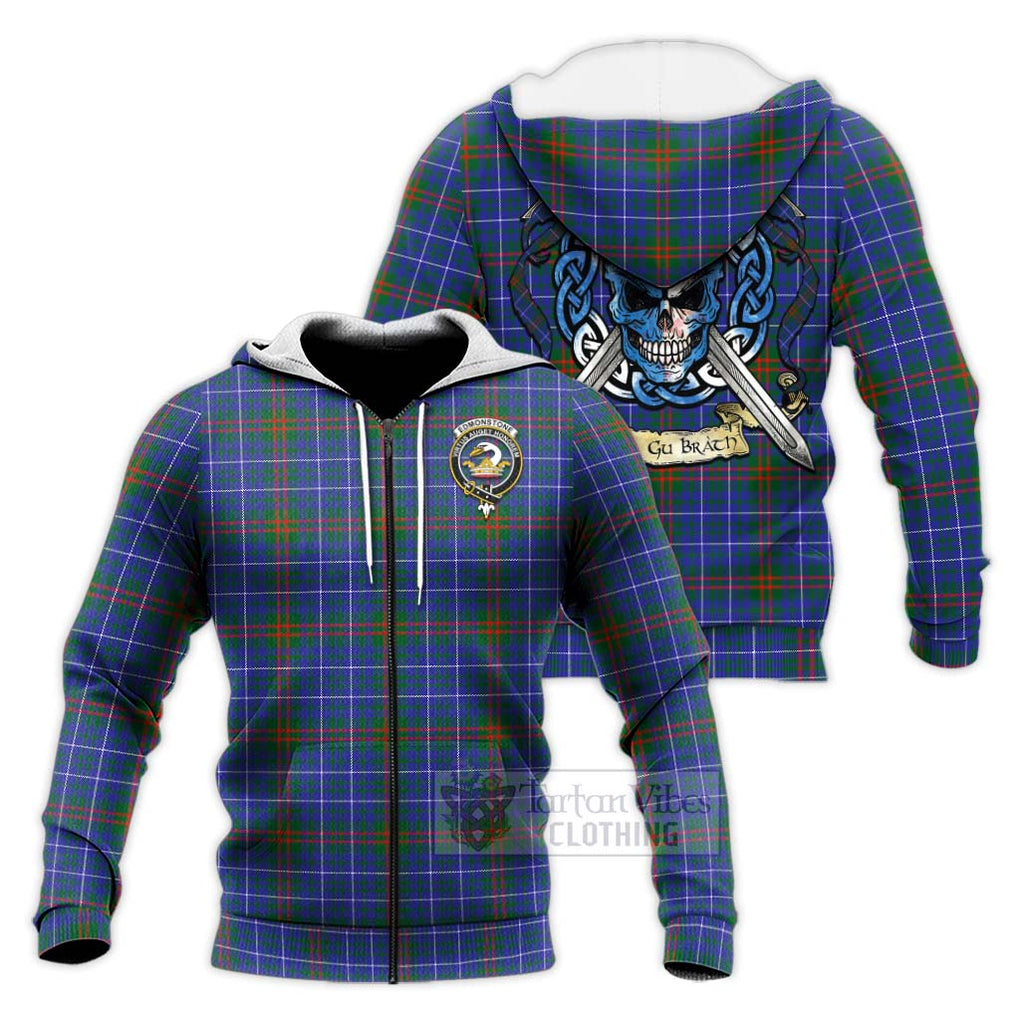 Edmonstone Tartan Knitted Hoodie with Family Crest Celtic Skull Style Unisex Knitted Zip Hoodie - Tartan Vibes Clothing