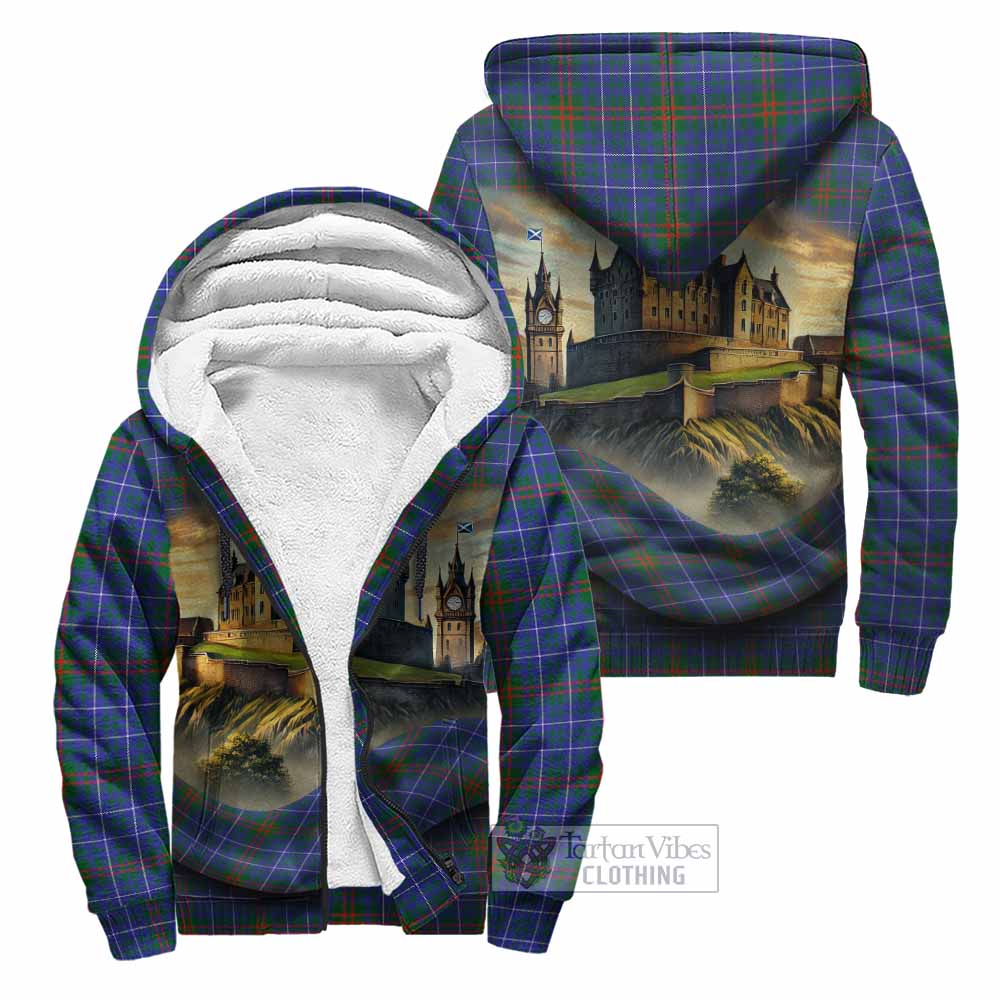 Edmonstone Tartan Family Crest Sherpa Hoodie with Scottish Ancient Castle Style Unisex - Tartan Vibes Clothing