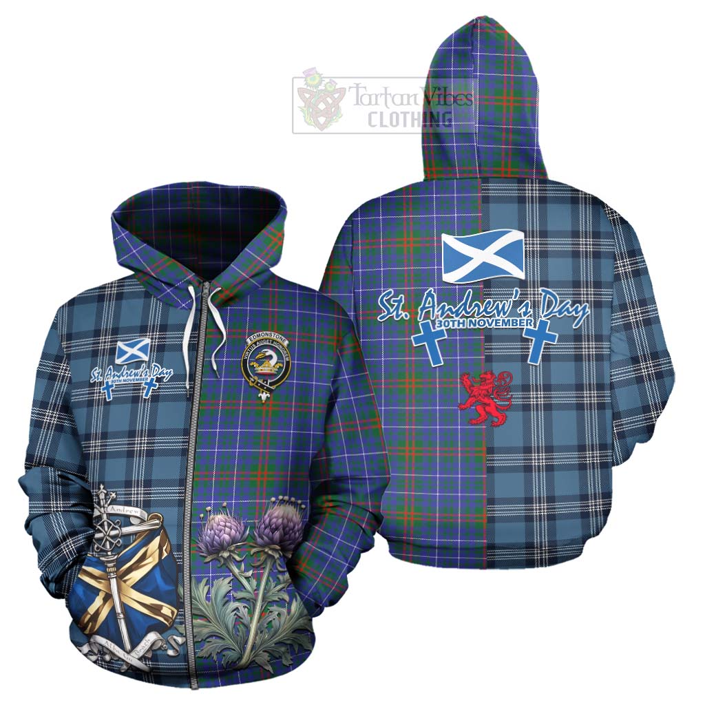 Edmonstone Tartan Hoodie Happy St. Andrew's Day Half Tartan Style - Tartan Vibes Clothing