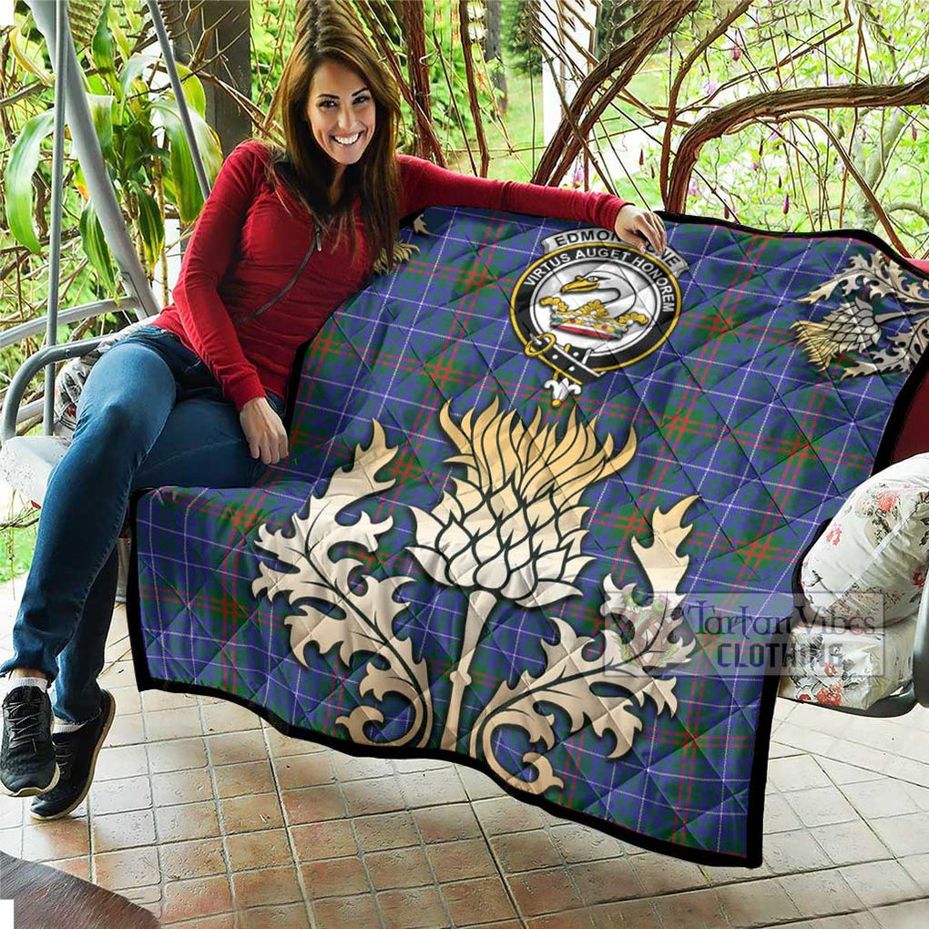 Tartan Vibes Clothing Edmonstone Tartan Quilt with Family Crest and Golden Thistle Style