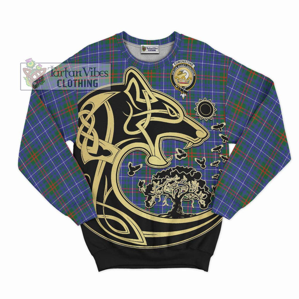 Edmonstone Tartan Sweatshirt with Family Crest Celtic Wolf Style - Tartan Vibes Clothing