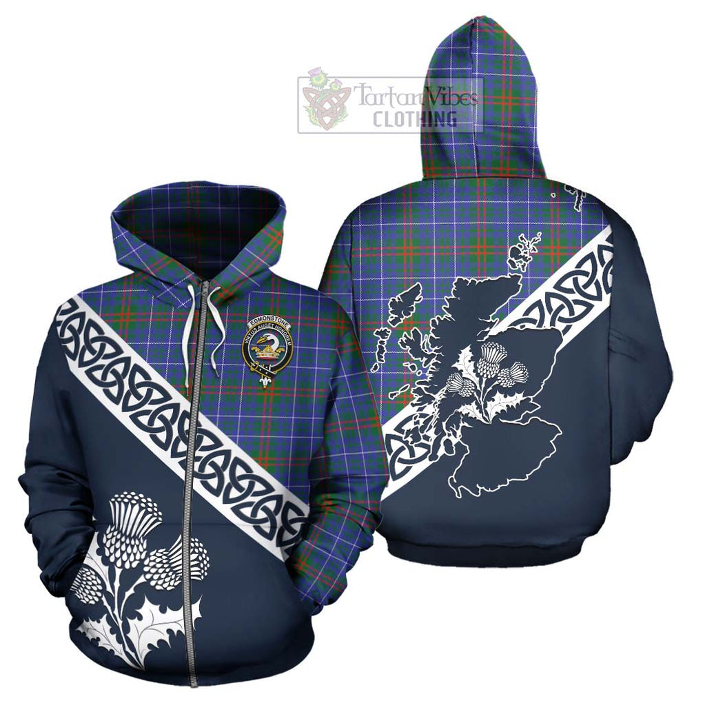 Edmonstone Tartan Hoodie Featuring Thistle and Scotland Map - Tartan Vibes Clothing