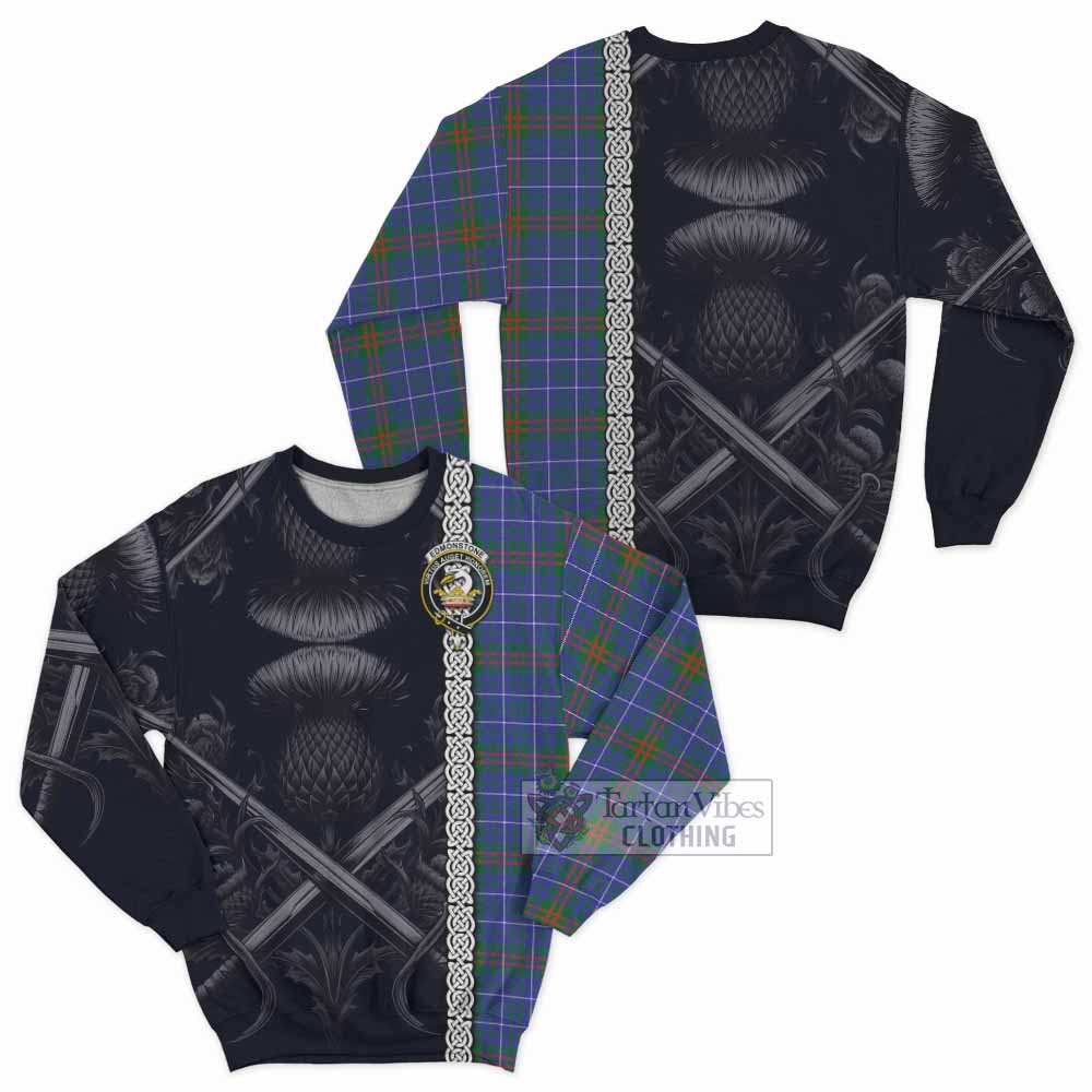 Edmonstone Tartan Sweatshirt with Family Crest Cross Sword Thistle Celtic Vibes - Tartan Vibes Clothing