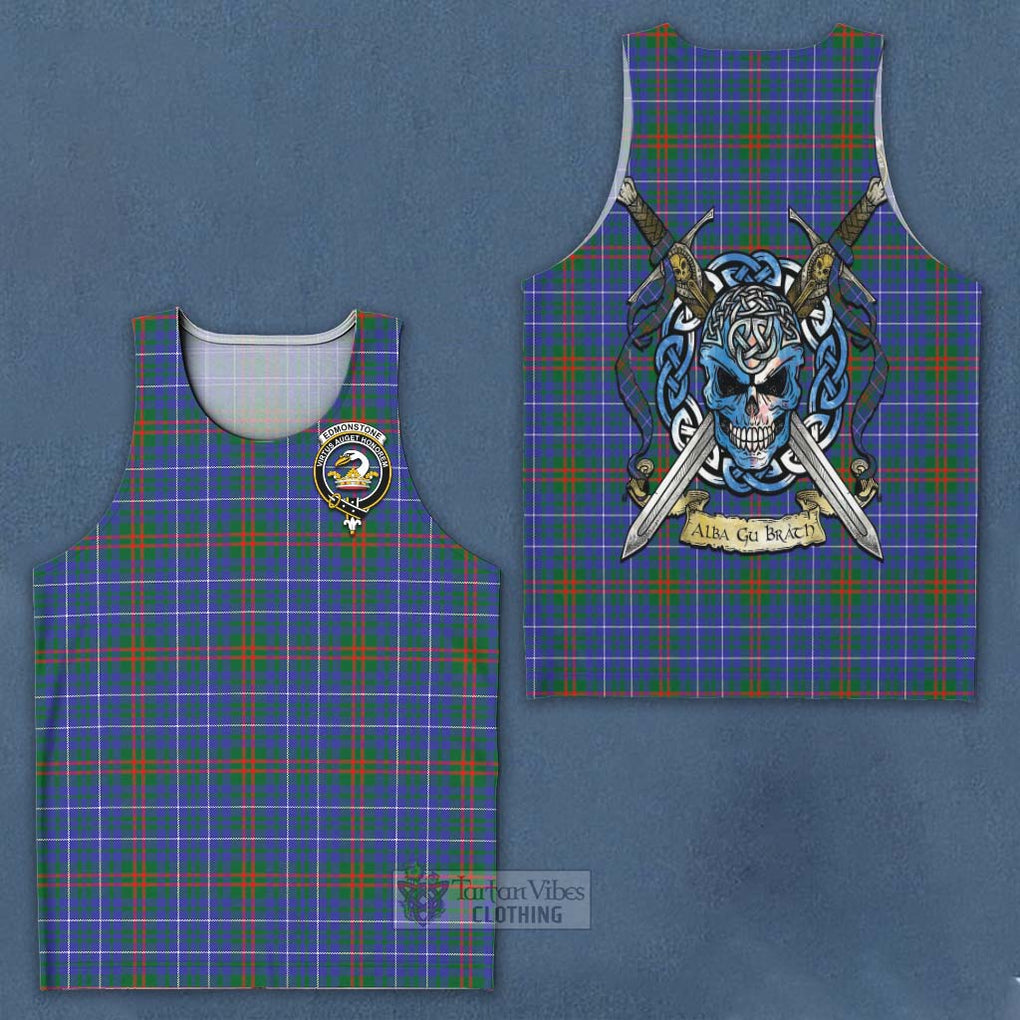 Edmonstone Tartan Men's Tank Top with Family Crest Celtic Skull Style - Tartan Vibes Clothing