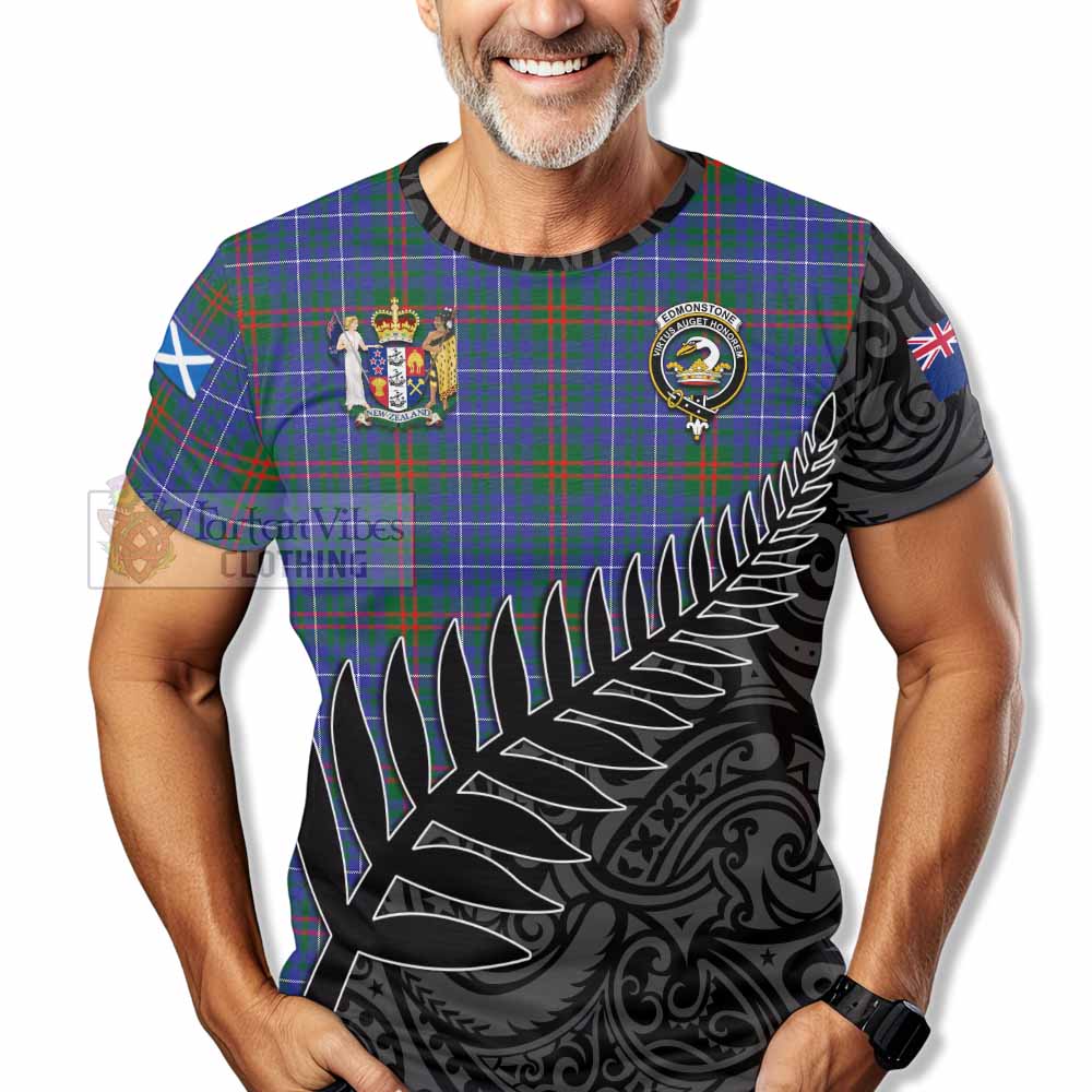 Edmonstone Crest Tartan T-Shirt with New Zealand Silver Fern Half Style - Tartan Vibes Clothing