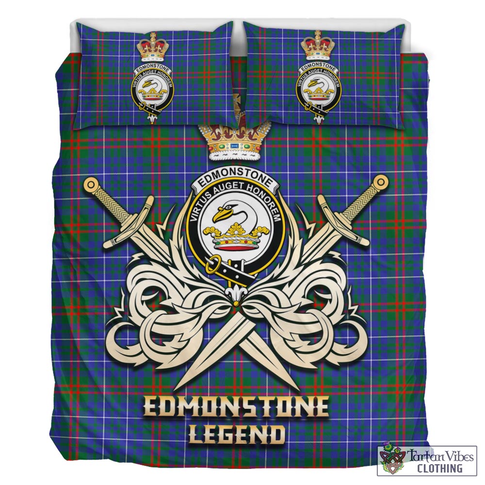 Tartan Vibes Clothing Edmonstone Tartan Bedding Set with Clan Crest and the Golden Sword of Courageous Legacy
