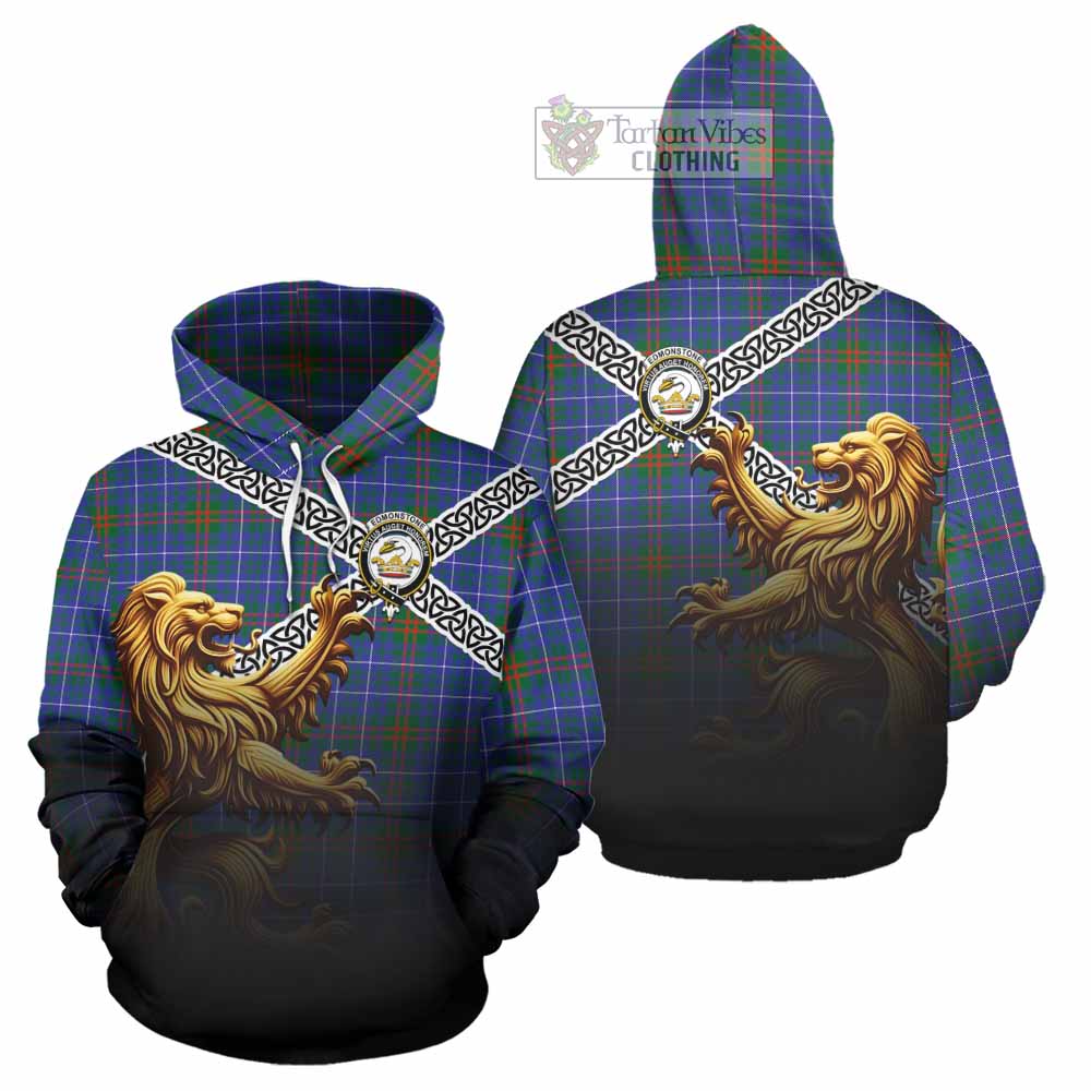 Tartan Vibes Clothing Edmonstone Crest Tartan Hoodie with Golden Lion Emblem Celtic Style