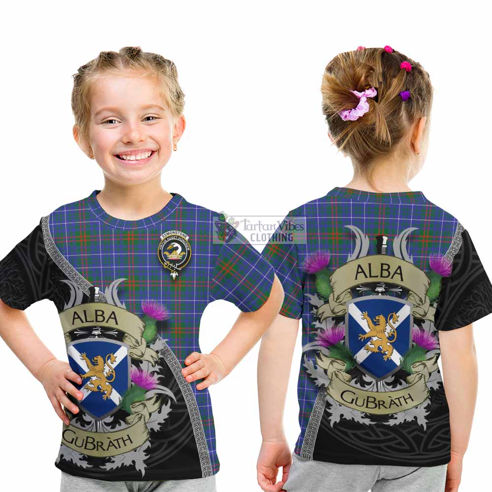 Edmonstone Tartan Family Crest Kid T-Shirt Lion Rampant Royal Thistle Shield Celtic Inspired - Tartan Vibes Clothing