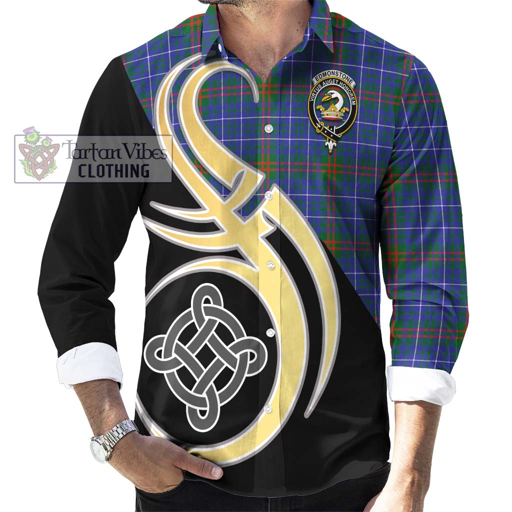 Edmonstone Tartan Long Sleeve Button Shirt with Family Crest and Celtic Symbol Style - Tartan Vibes Clothing
