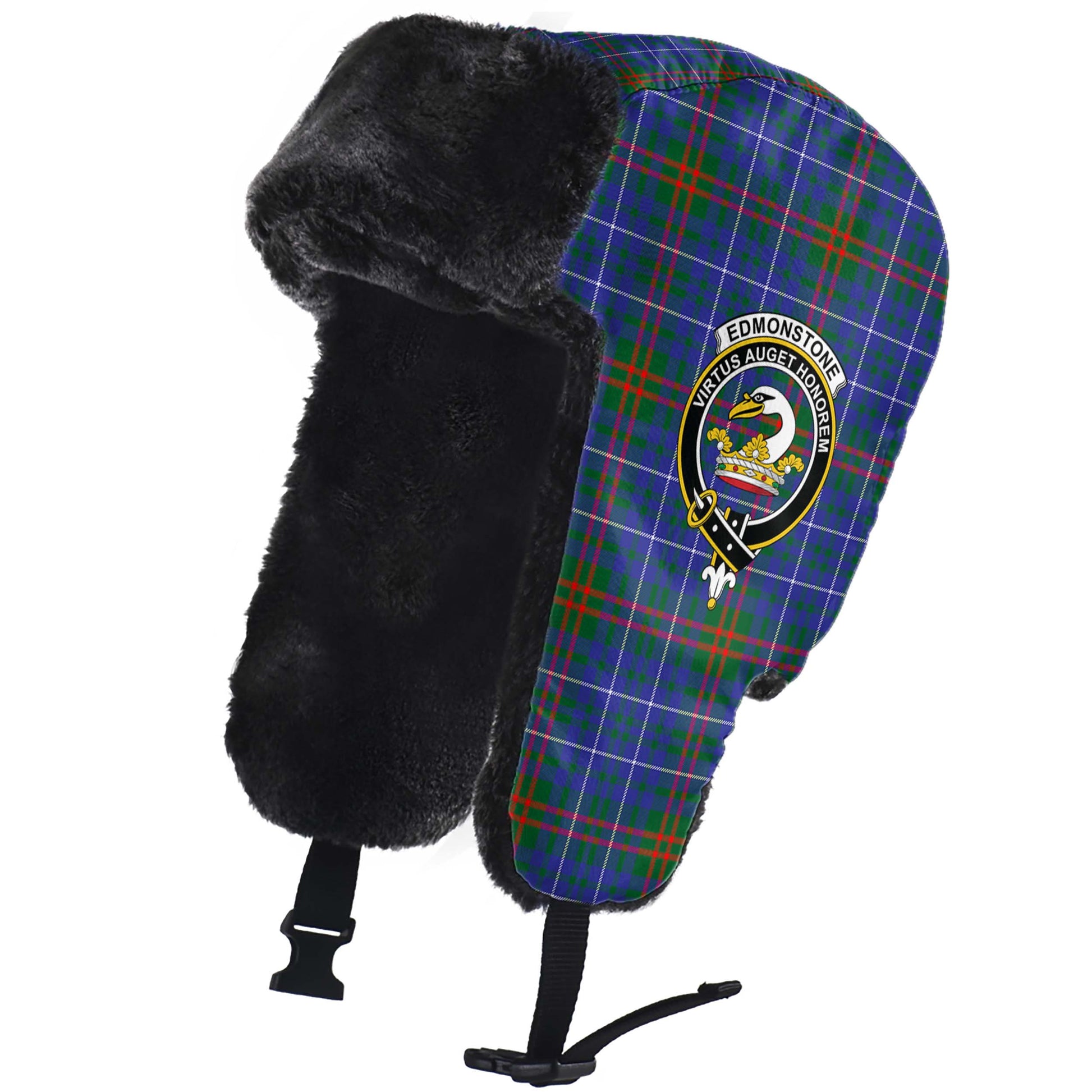 Edmonstone Tartan Winter Trapper Hat with Family Crest - Tartan Vibes Clothing