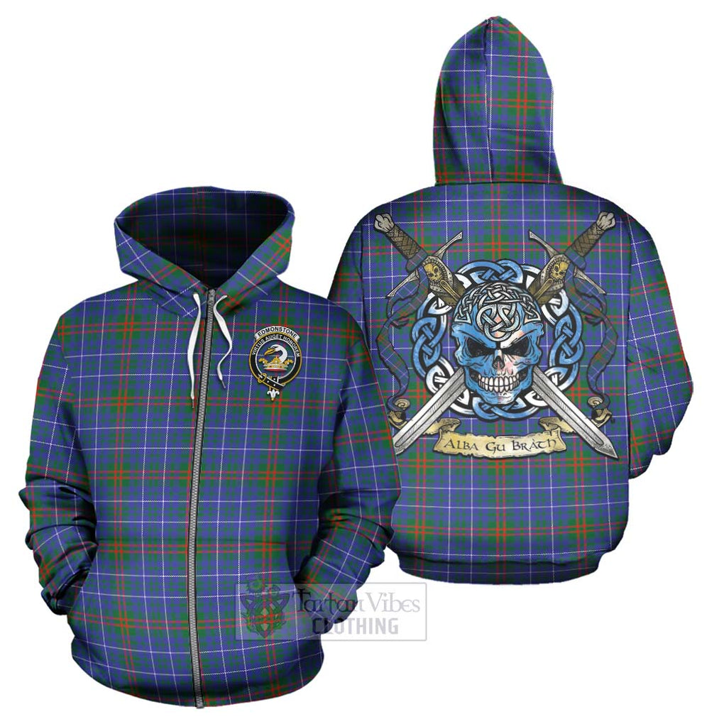 Edmonstone Tartan Hoodie with Family Crest Celtic Skull Style - Tartan Vibes Clothing