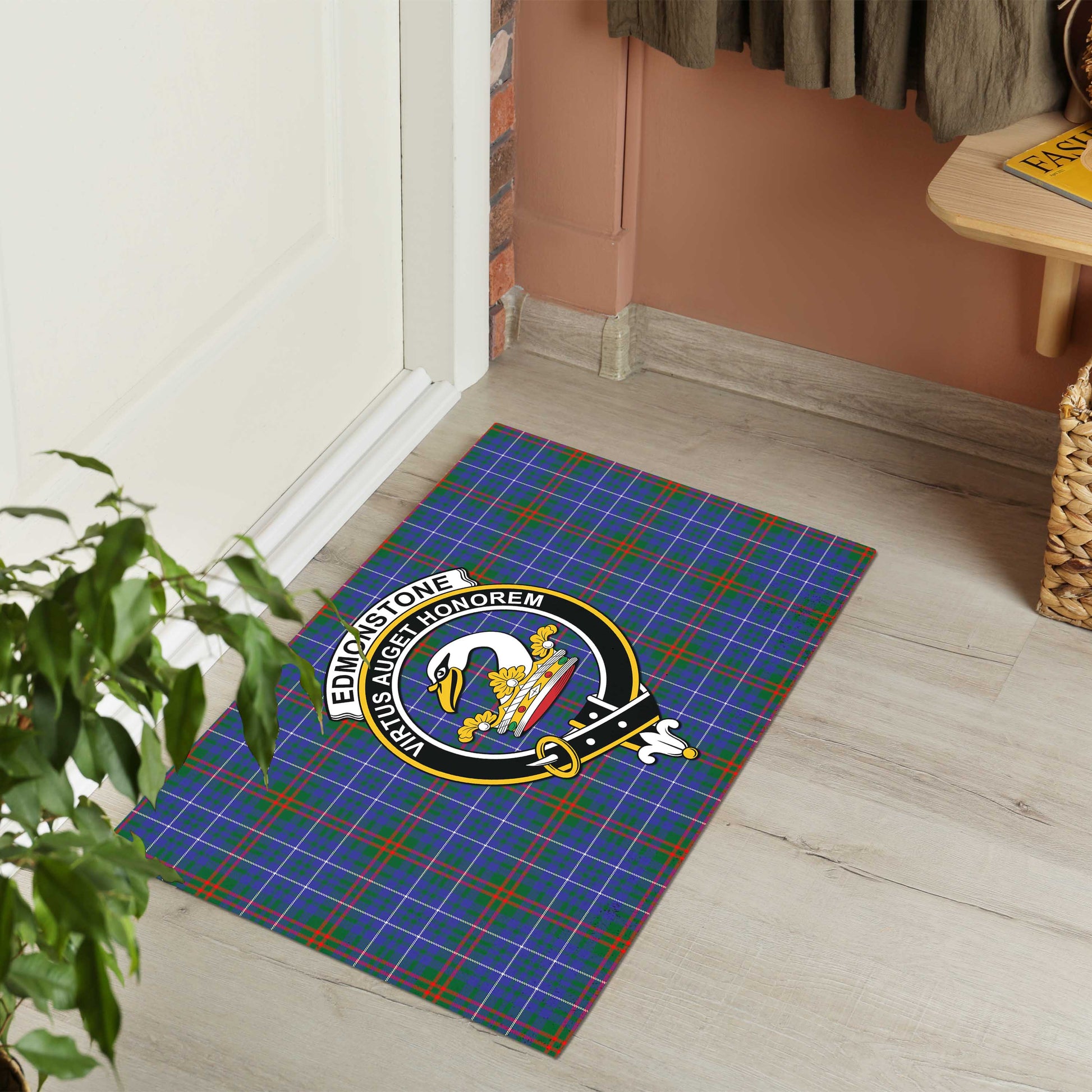 Edmonstone Tartan Rubber Doormat with Family Crest - Tartan Vibes Clothing