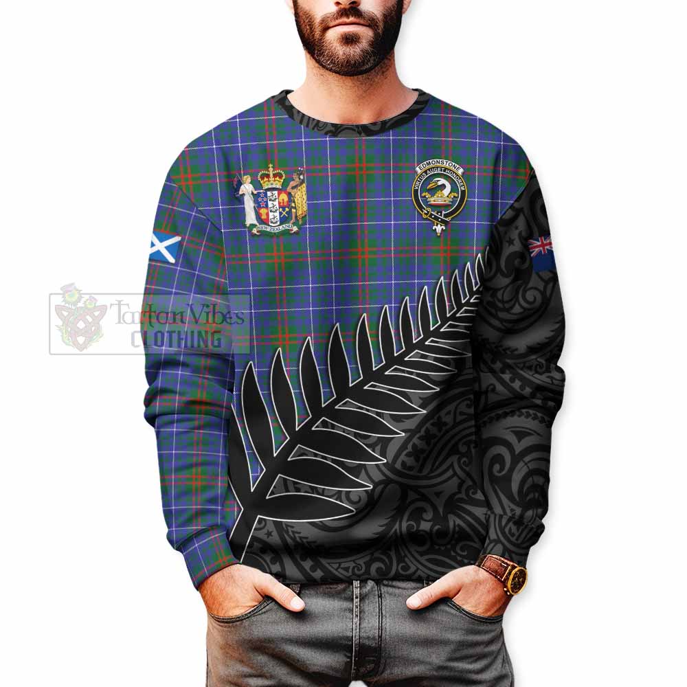 Edmonstone Crest Tartan Sweatshirt with New Zealand Silver Fern Half Style - Tartan Vibes Clothing