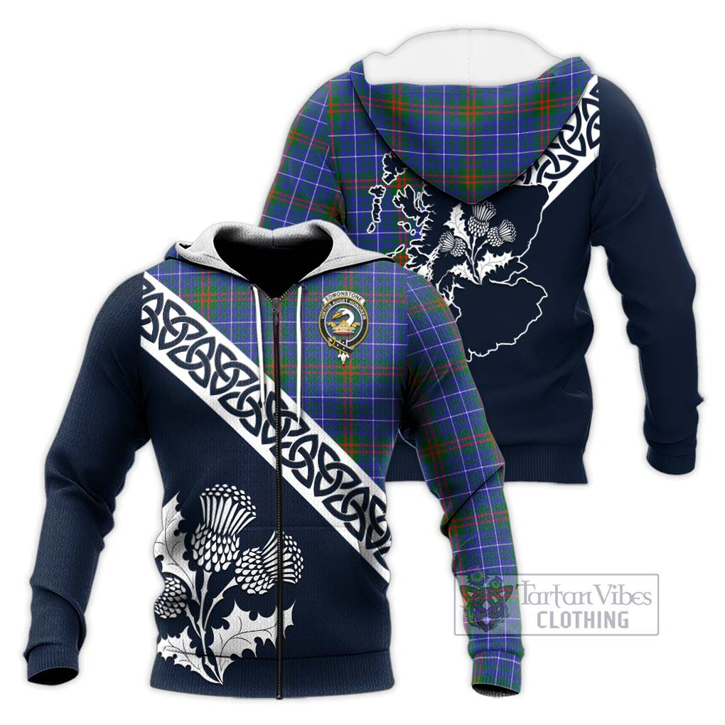 Edmonstone Tartan Knitted Hoodie Featuring Thistle and Scotland Map Unisex Knitted Zip Hoodie - Tartan Vibes Clothing