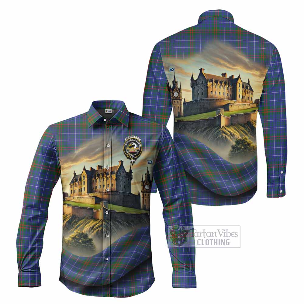 Tartan Vibes Clothing Edmonstone Tartan Family Crest Long Sleeve Button Shirt with Scottish Ancient Castle Style