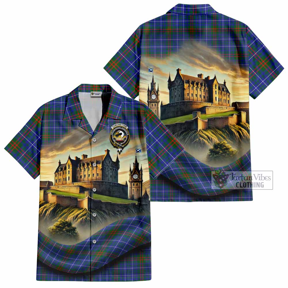 Edmonstone Tartan Family Crest Hawaiian Shirt with Scottish Ancient Castle Style - Tartan Vibes Clothing