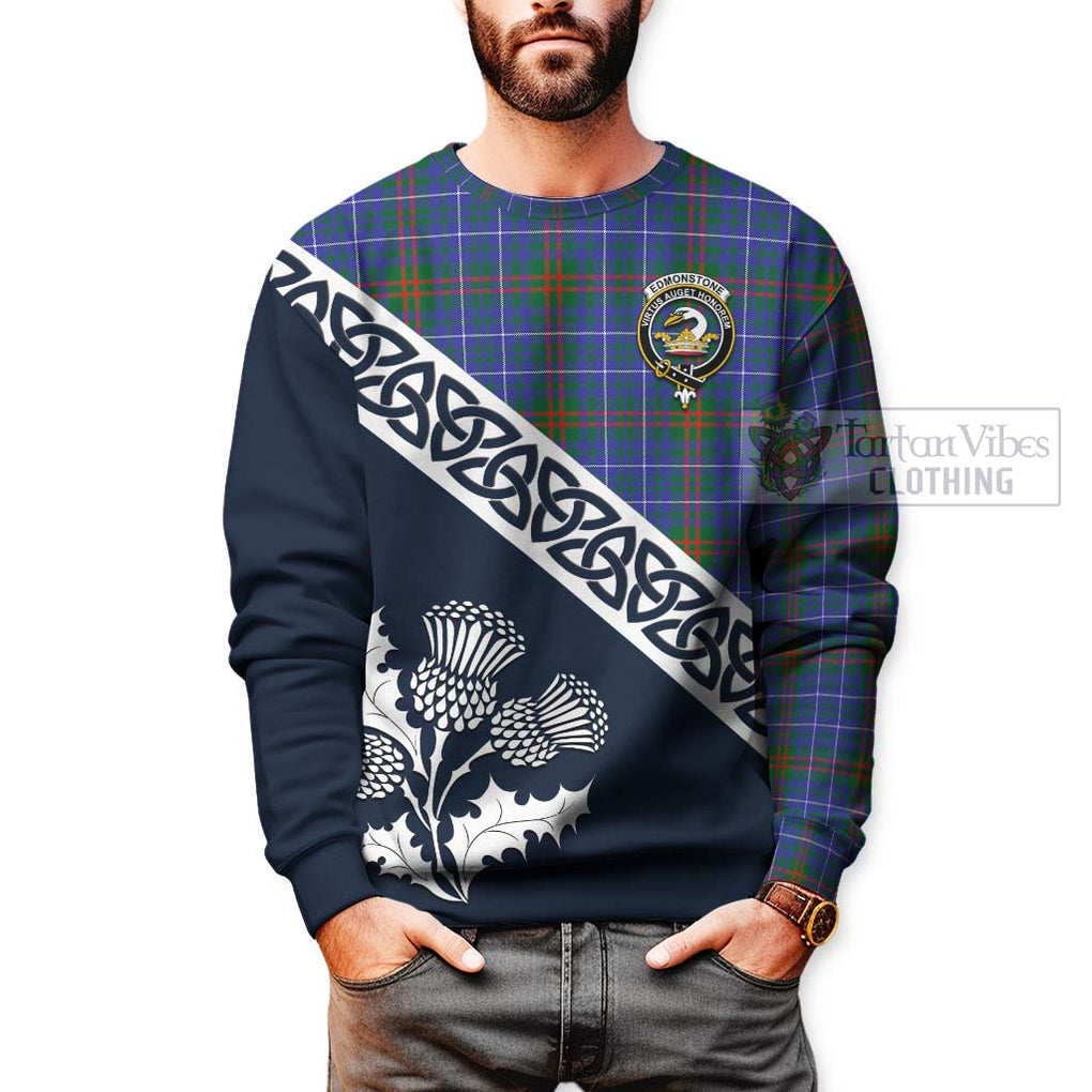 Edmonstone Tartan Sweatshirt Featuring Thistle and Scotland Map - Tartan Vibes Clothing