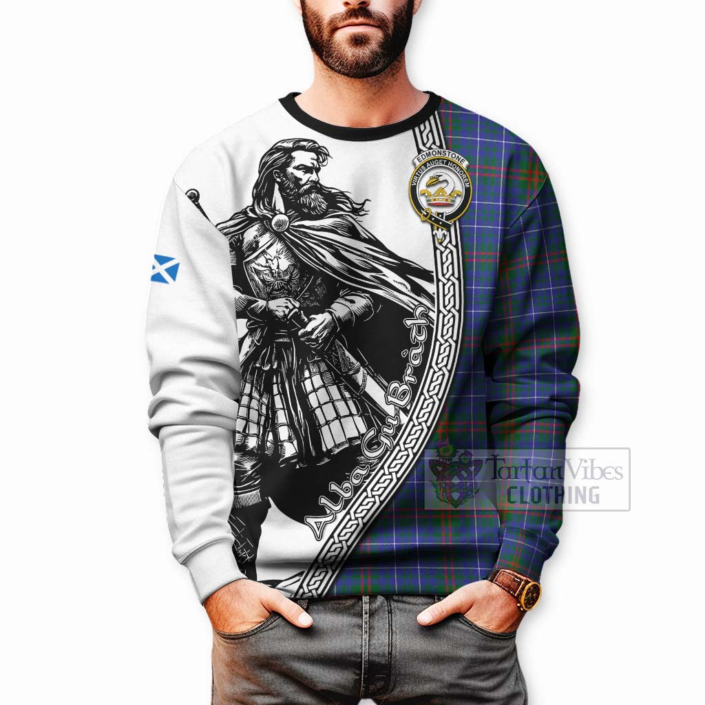 Edmonstone Tartan Clan Crest Sweatshirt with Highlander Warrior Celtic Style - Tartan Vibes Clothing