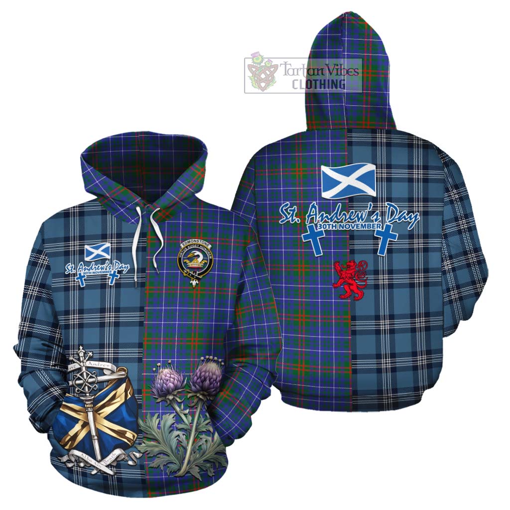 Edmonstone Tartan Cotton Hoodie Happy St. Andrew's Day Half Tartan Style Zip Hoodie - Tartan Vibes Clothing