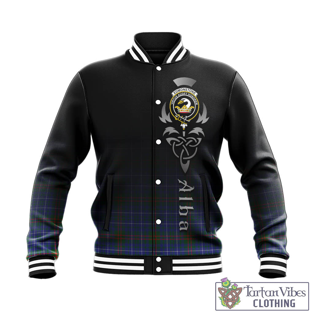 Edmonstone Tartan Baseball Jacket Featuring Alba Gu Brath Family Crest Celtic Inspired - Tartan Vibes Clothing