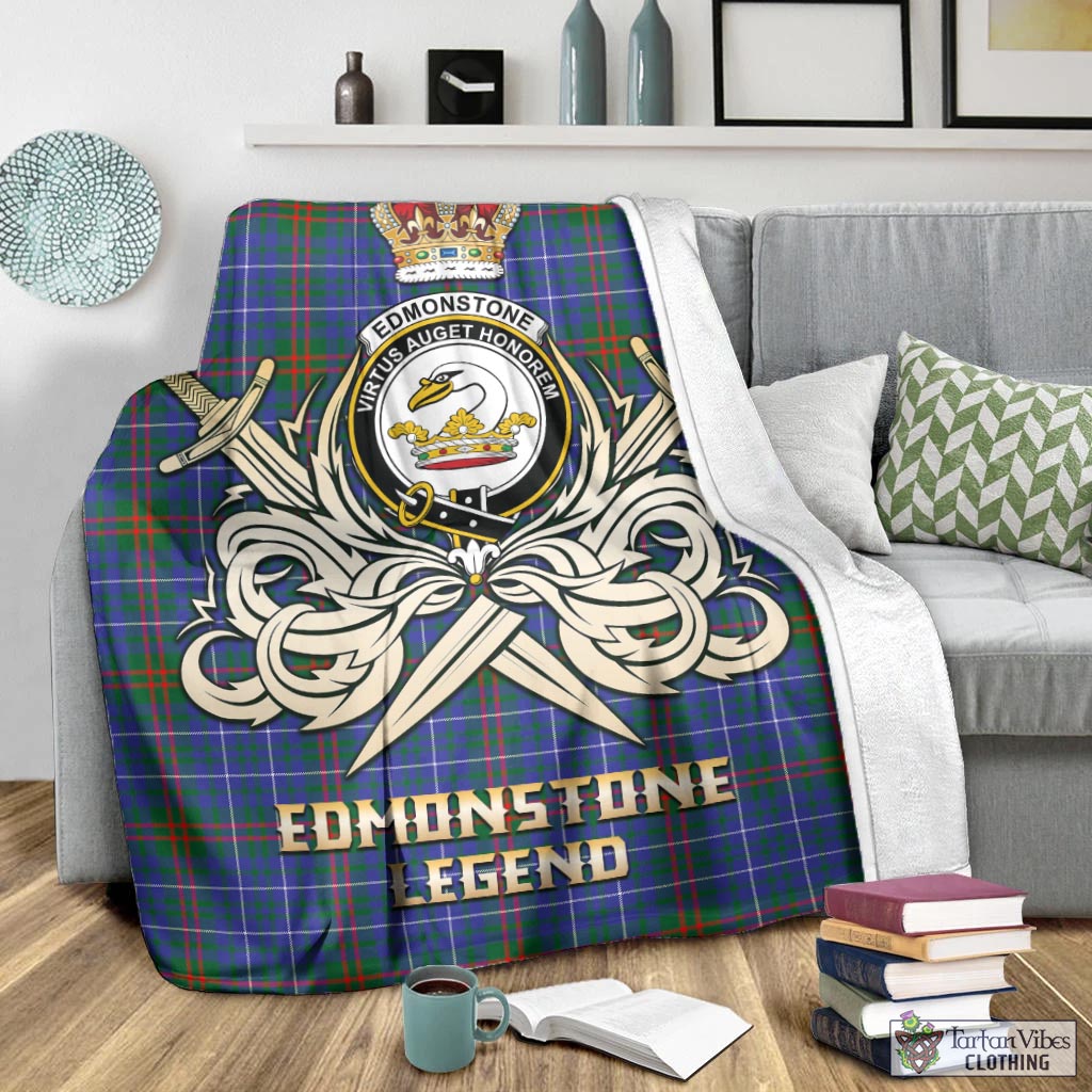 Edmonstone Tartan Blanket with Clan Crest and the Golden Sword of Courageous Legacy - Tartan Vibes Clothing