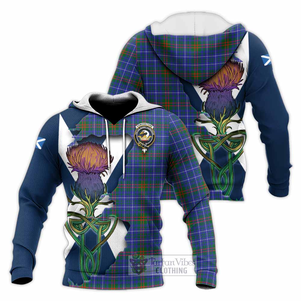 Edmonstone Tartan Family Crest Knitted Hoodie Scottish Thistle Celtic Inspired - Tartan Vibes Clothing