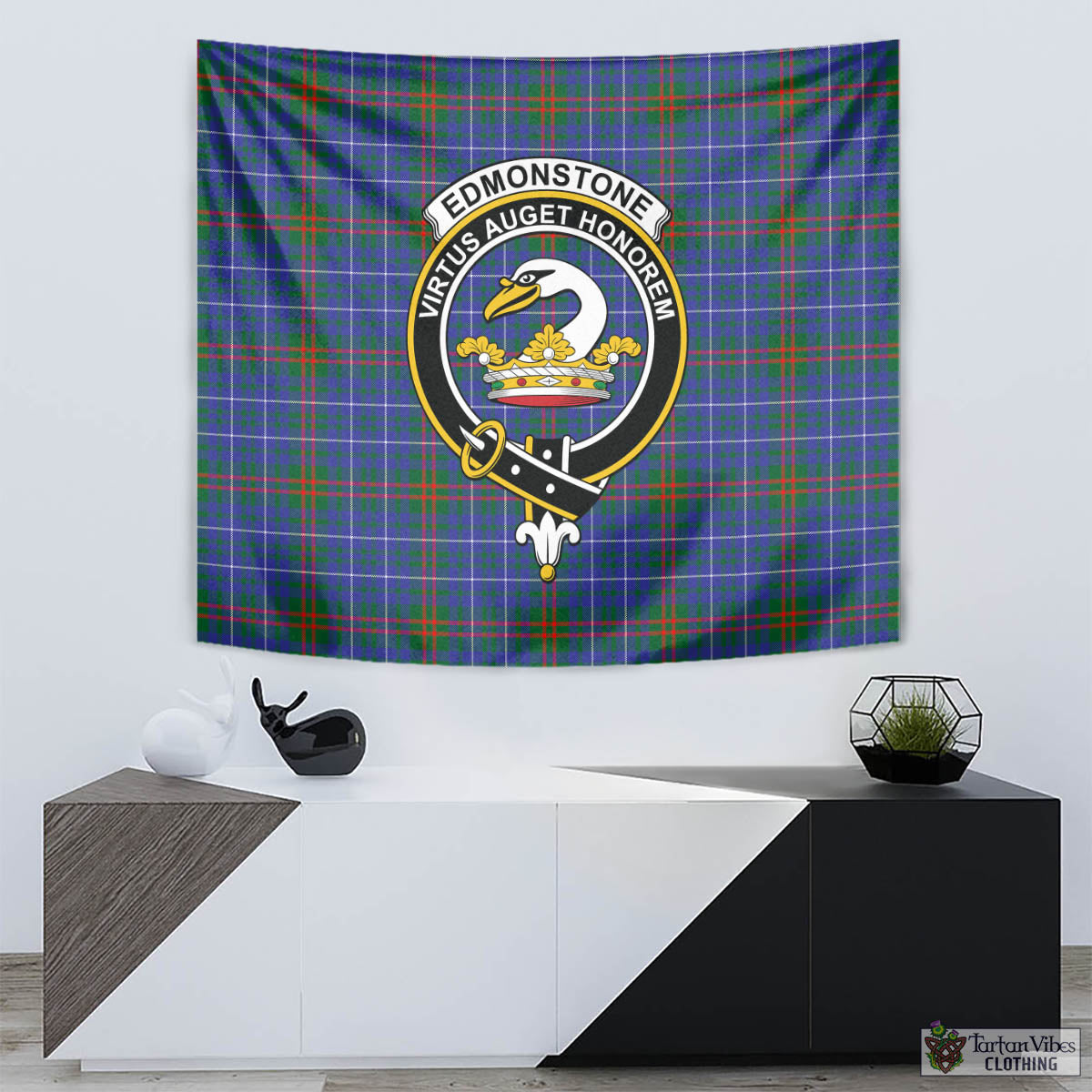 Edmonstone Tartan Tapestry Wall Hanging and Home Decor for Room with Family Crest - Tartan Vibes Clothing