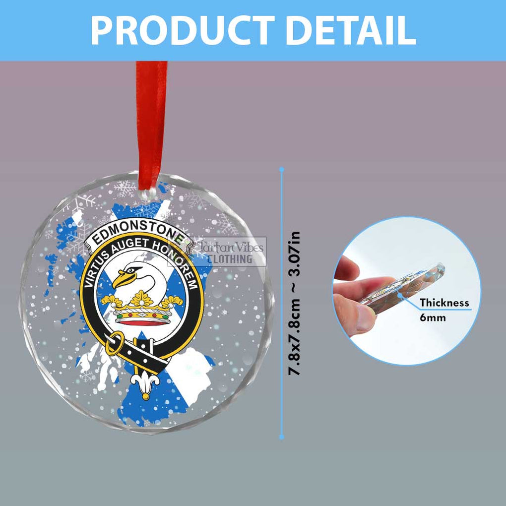 Edmonstone Clan Crest Christmas Glass Ornament with Scotland Map - 2D-tartanvibesclothing