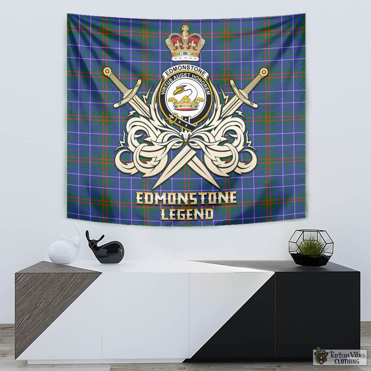 Edmonstone Tartan Tapestry with Clan Crest and the Golden Sword of Cou