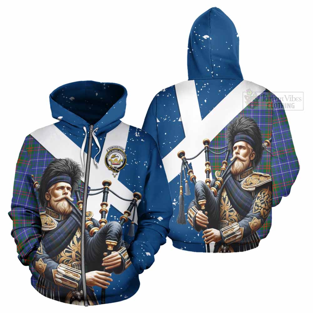 Edmonstone Tartan Hoodie with Family Crest Scottish Bagpiper Vibes - Tartan Vibes Clothing