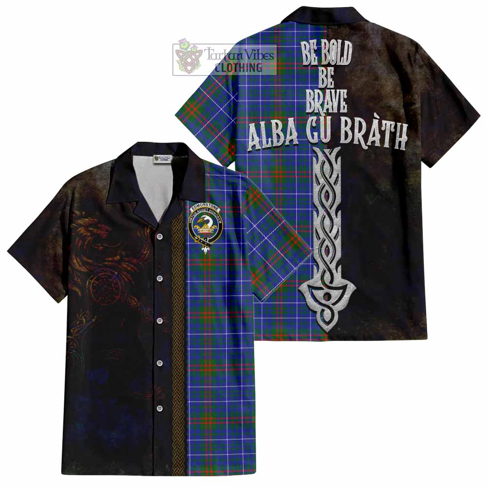 Edmonstone Tartan Family Crest Hawaiian Shirt Alba Gu Brath Be Brave Lion Ancient Style - Tartan Vibes Clothing