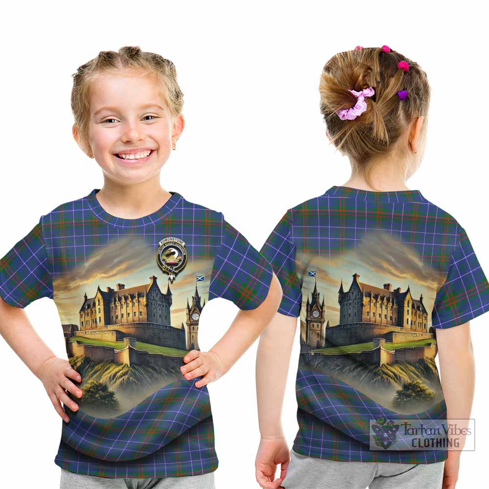 Edmonstone Tartan Family Crest Kid T-Shirt with Scottish Ancient Castle Style - Tartan Vibes Clothing
