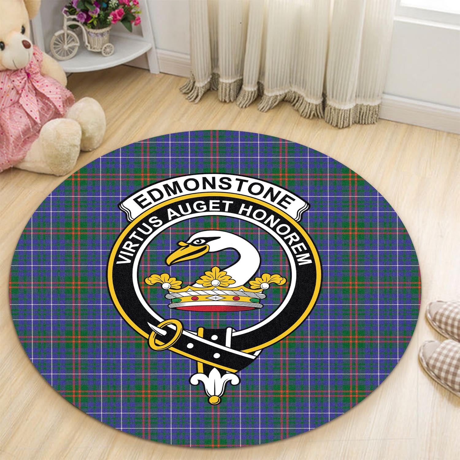 Edmonstone Tartan Round Rug with Family Crest - Tartan Vibes Clothing