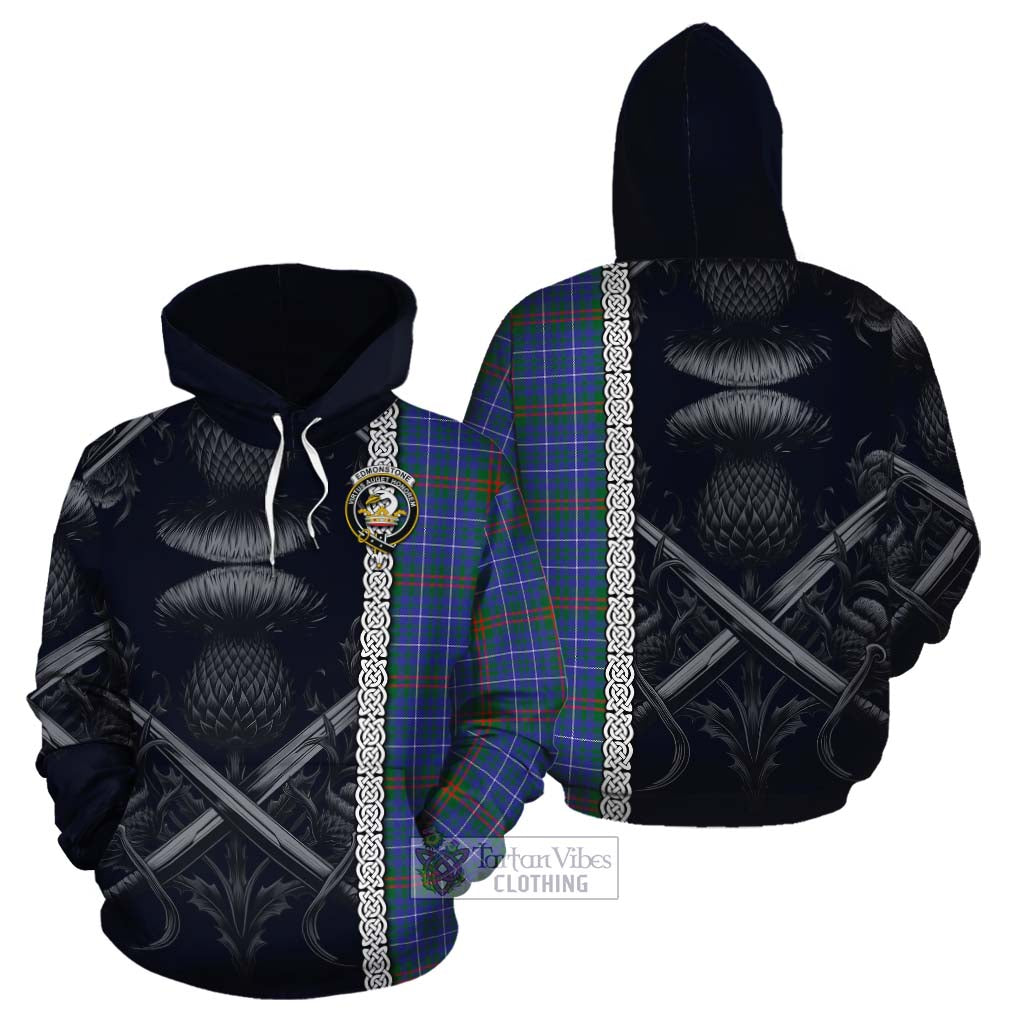 Edmonstone Tartan Cotton Hoodie with Family Crest Cross Sword Thistle Celtic Vibes - Tartan Vibes Clothing