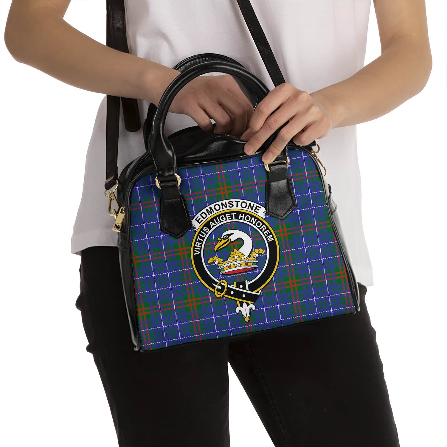 Edmonstone Tartan Shoulder Handbags with Family Crest - Tartan Vibes Clothing