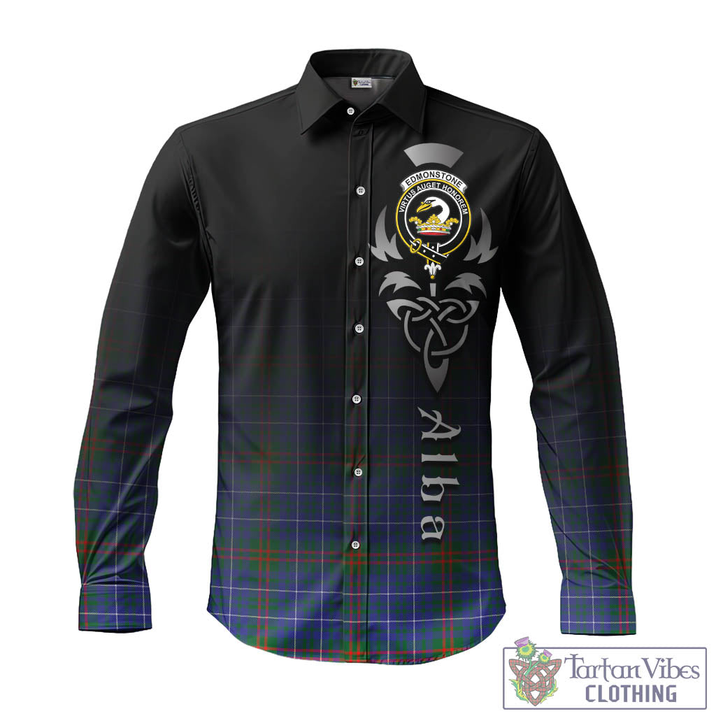 Edmonstone Tartan Long Sleeve Button Up Featuring Alba Gu Brath Family Crest Celtic Inspired - Tartan Vibes Clothing
